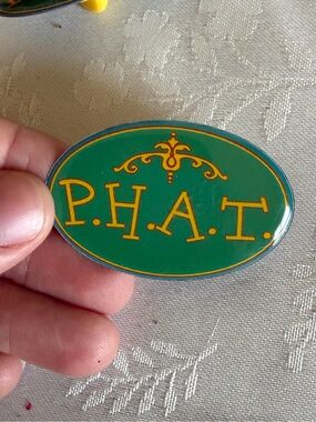 Vintage P.H.A.T. Oval Enamel Pin - Green and yellow Logo